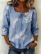Womens Square-neck Three-quarter-sleeve Printed Blouse