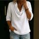 Womens Solid-Color Crew-Neck Casual Shirt