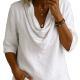 Womens Solid-Color Crew-Neck Casual Shirt