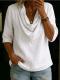 Womens Solid-Color Crew-Neck Casual Shirt