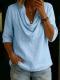 Womens Solid-Color Crew-Neck Casual Shirt