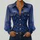 Leopard-print Patchwork Mesh Blouse With Pockets And Buttons