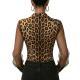 Leopard-print Patchwork Mesh Blouse With Pockets And Buttons