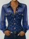 Leopard-print Patchwork Mesh Blouse With Pockets And Buttons