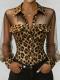 Leopard-print Patchwork Mesh Blouse With Pockets And Buttons
