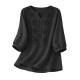 Womens Embroidered Linen Cotton Blouse, V-Neck  Sleeve Casual Summer Top