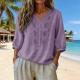 Womens Embroidered Linen Cotton Blouse, V-Neck  Sleeve Casual Summer Top