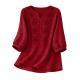 Womens Embroidered Linen Cotton Blouse, V-Neck  Sleeve Casual Summer Top