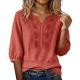 Womens Embroidered Linen Cotton Blouse, V-Neck  Sleeve Casual Summer Top