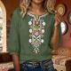 Womens Embroidered Linen Cotton Blouse, V-Neck  Sleeve Casual Summer Top
