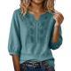Womens Embroidered Linen Cotton Blouse, V-Neck  Sleeve Casual Summer Top