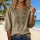Womens Embroidered Linen Cotton Blouse, V-Neck  Sleeve Casual Summer Top