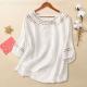 Womens Linen Cotton Embroidered Blouse, Round Neck Sleeve Casual Summer Top