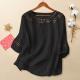 Womens Linen Cotton Embroidered Blouse, Round Neck Sleeve Casual Summer Top