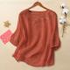 Womens Linen Cotton Embroidered Blouse, Round Neck Sleeve Casual Summer Top