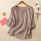 Womens Linen Cotton Embroidered Blouse, Round Neck Sleeve Casual Summer Top