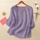 Womens Linen Cotton Embroidered Blouse, Round Neck Sleeve Casual Summer Top