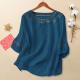 Womens Linen Cotton Embroidered Blouse, Round Neck Sleeve Casual Summer Top