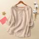 Womens Linen Cotton Embroidered Blouse, Round Neck Sleeve Casual Summer Top