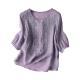 Embroidered Linen Cotton Round Neck Blouse, Casual Summer Top