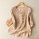 Embroidered Linen Cotton Round Neck Blouse, Casual Summer Top