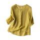 Embroidered Linen Cotton Round Neck Blouse, Casual Summer Top