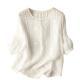 Embroidered Linen Cotton Round Neck Blouse, Casual Summer Top