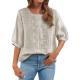 Embroidered Linen Cotton Round Neck Blouse, Casual Summer Top