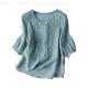 Embroidered Linen Cotton Round Neck Blouse, Casual Summer Top