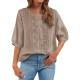 Embroidered Linen Cotton Round Neck Blouse, Casual Summer Top
