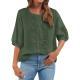 Embroidered Linen Cotton Round Neck Blouse, Casual Summer Top