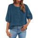 Embroidered Linen Cotton Round Neck Blouse, Casual Summer Top