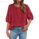 Embroidered Linen Cotton Round Neck Blouse, Casual Summer Top