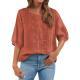 Embroidered Linen Cotton Round Neck Blouse, Casual Summer Top