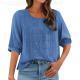 Embroidered Linen Cotton Round Neck Blouse, Casual Summer Top