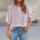 Embroidered Linen Cotton Round Neck Blouse, Casual Summer Top
