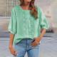 Embroidered Linen Cotton Round Neck Blouse, Casual Summer Top
