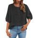 Embroidered Linen Cotton Round Neck Blouse, Casual Summer Top