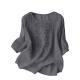 Embroidered Linen Cotton Round Neck Blouse, Casual Summer Top
