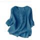 Embroidered Linen Cotton Round Neck Blouse, Casual Summer Top