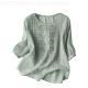 Embroidered Linen Cotton Round Neck Blouse, Casual Summer Top