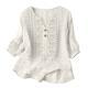 Womens Embroidered Linen Cotton Blouse, V-Neck Half Button  Sleeve Casual Top