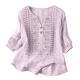Womens Embroidered Linen Cotton Blouse, V-Neck Half Button  Sleeve Casual Top