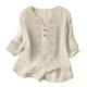 Womens Embroidered Linen Cotton Blouse, V-Neck Half Button  Sleeve Casual Top