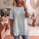 Womens Striped Loose-fit Casual Ruffled-edge Blouse
