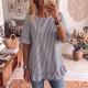 Womens Striped Loose-fit Casual Ruffled-edge Blouse