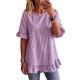 Womens Striped Loose-fit Casual Ruffled-edge Blouse