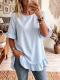 Womens Striped Loose-fit Casual Ruffled-edge Blouse