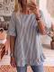 Womens Striped Loose-fit Casual Ruffled-edge Blouse
