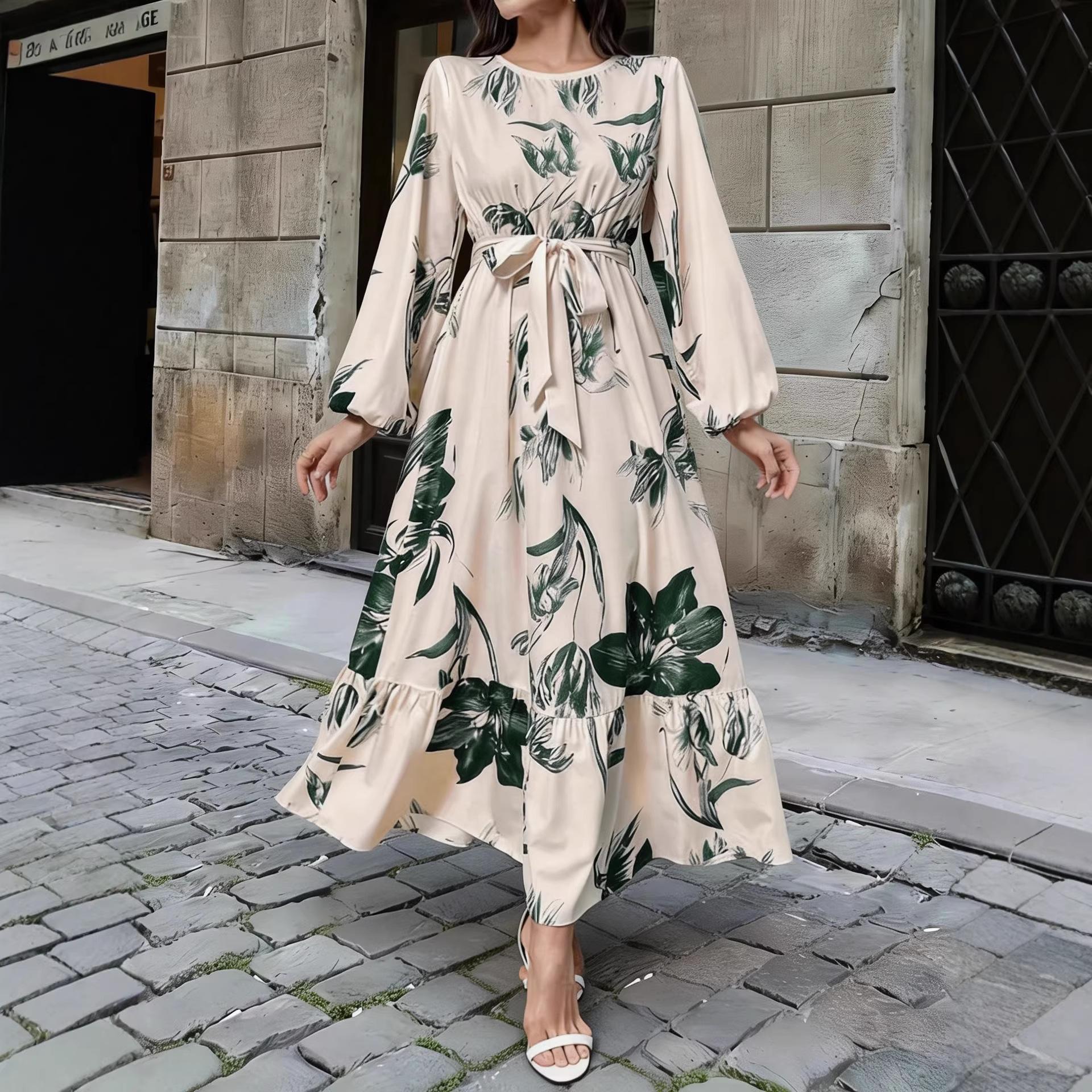 Loose-fitting High-waisted Drawstring Casual Long-sleeve Dress